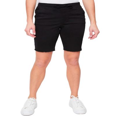 Royalty For Me Women's Petite Elastic Bermuda with Fray Hem, Black, PS