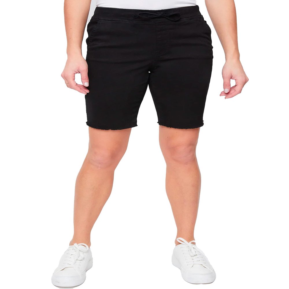 Royalty For Me Women's Petite Elastic Bermuda with Fray Hem, Black, PS