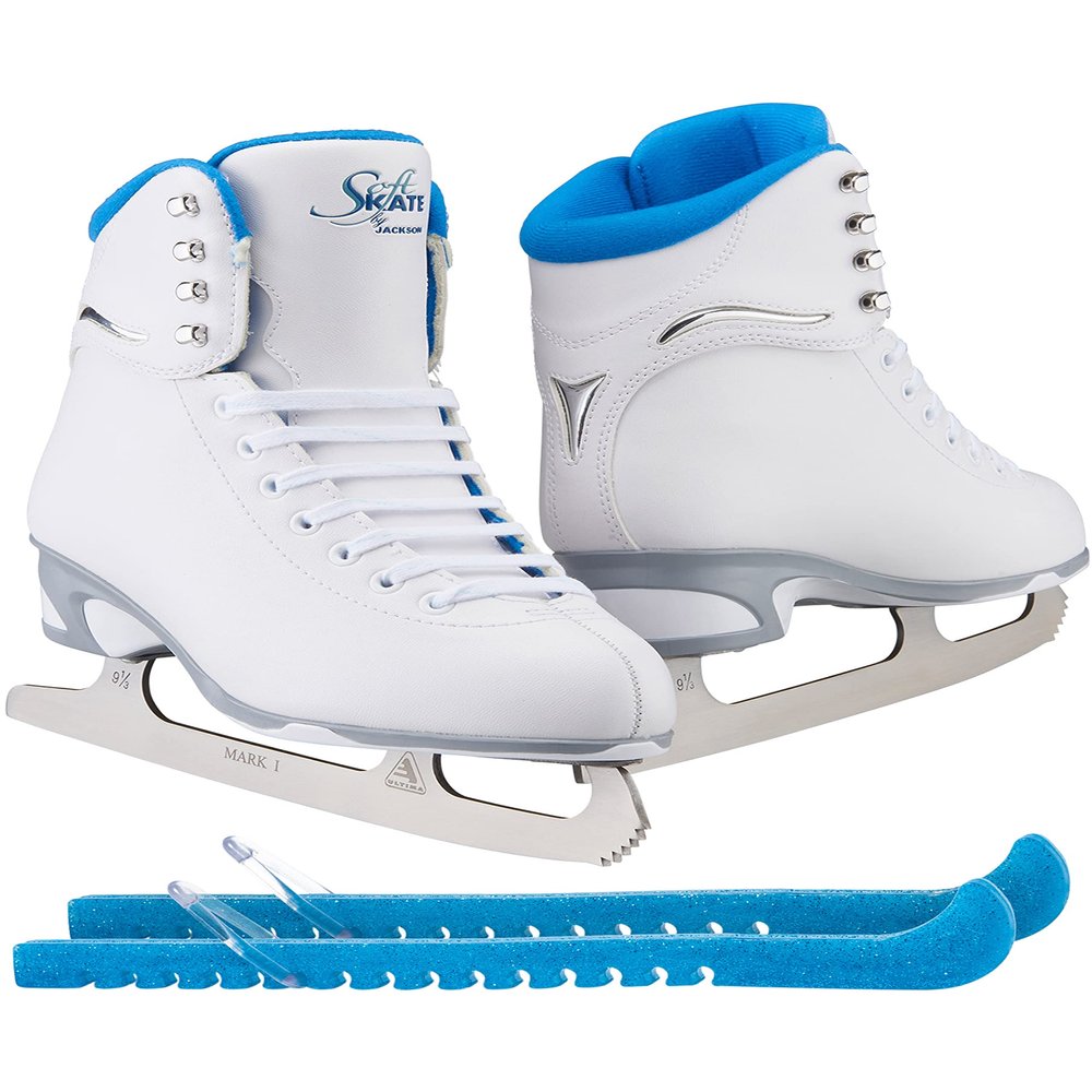 Jackson Ultima Finesse JS181 Figure Ice Skates for Women Bundle with Guardog Skate Guards/Blue/Youth 2 (Kid's)