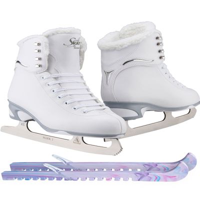 Jackson Ultima Finesse JS180 Figure Ice Skates for Women Bundle with Guardog Skate Guards/Fleece/Adult 7