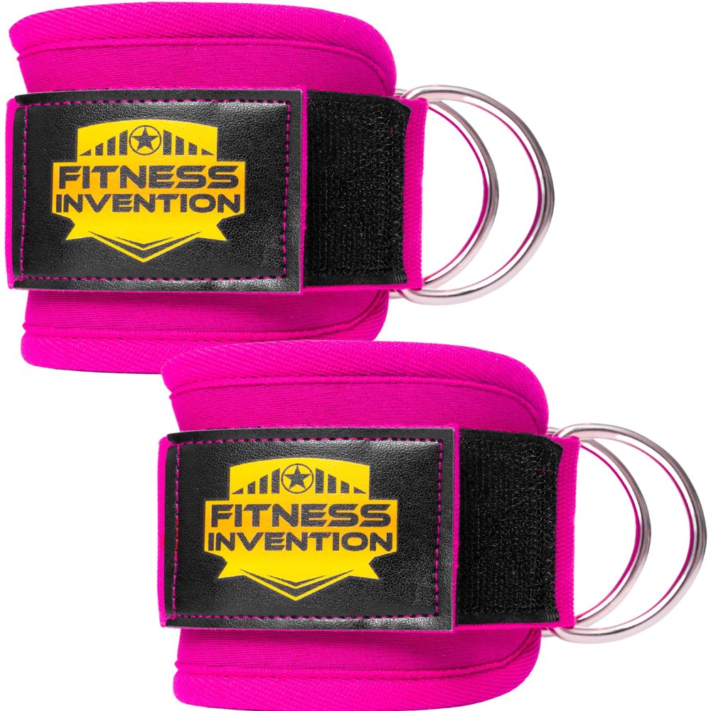 Fitness Invention Ankle Straps for Cable Machines (Pair) Adjustable Padded Ankle Cuffs for Glute & Leg Workouts Kickbacks, Leg Extensions, Hip Abductors & Lower Body Exercises