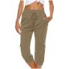 Uillui Women's Cotton Linen Capri Pants Lightweight Loose Fit Cargo Joggers Pants Elastic Waist Hiking Athletic Sweatpants Khaki view 2