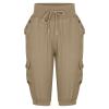 Uillui Women's Cotton Linen Capri Pants Lightweight Loose Fit Cargo Joggers Pants Elastic Waist Hiking Athletic Sweatpants Khaki view 4