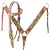 Western Horse Headstall Bridle Breast Collar Reins Tack Set Leather Floral Tooled Handmade Full Cob Pony Breastplate ME-HBC-059 (Full) view 1