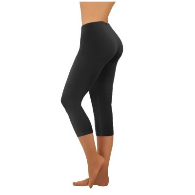Uillui Women's Soft Capri Leggings Stretchy Skinny Yoga Tight Sweatpants High Waisted Tummy Control Workout Crop Pants Black