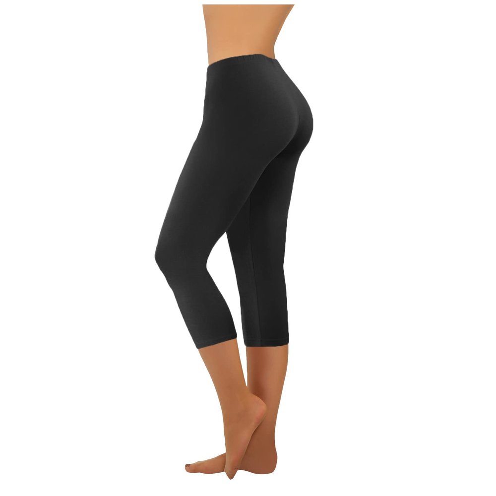 Uillui Women's Soft Capri Leggings Stretchy Skinny Yoga Tight Sweatpants High Waisted Tummy Control Workout Crop Pants Black
