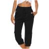 Uillui Women's Cotton Linen Capri Pants Lightweight Loose Fit Cargo Joggers Pants Elastic Waist Hiking Athletic Sweatpants Black view 2
