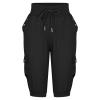 Uillui Women's Cotton Linen Capri Pants Lightweight Loose Fit Cargo Joggers Pants Elastic Waist Hiking Athletic Sweatpants Black view 4