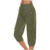 Uillui Women's Cotton Linen Capri Pants Lightweight Loose Fit Cargo Joggers Pants Elastic Waist Hiking Athletic Sweatpants Army Green view 1