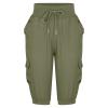 Uillui Women's Cotton Linen Capri Pants Lightweight Loose Fit Cargo Joggers Pants Elastic Waist Hiking Athletic Sweatpants Army Green view 3