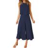 Two Piece Summer Outfits Women's Casual Linen Matching Sets Loose Loungewear Crop Top Set Boho Beach Vacation Clothes Navy view 2