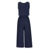 Two Piece Summer Outfits Women's Casual Linen Matching Sets Loose Loungewear Crop Top Set Boho Beach Vacation Clothes Navy view 3