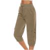 Uillui Women's Cotton Linen Capri Pants Lightweight Loose Fit Cargo Joggers Pants Elastic Waist Hiking Athletic Sweatpants Khaki view 1