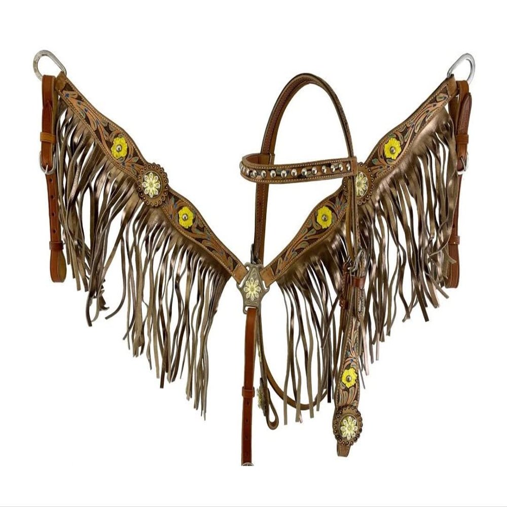 Western Horse Headstall Bridle Breast Collar Reins Tack Set Leather Floral Tooled Handmade Full Cob Pony Breastplate ME-HBC-061 (Cob)