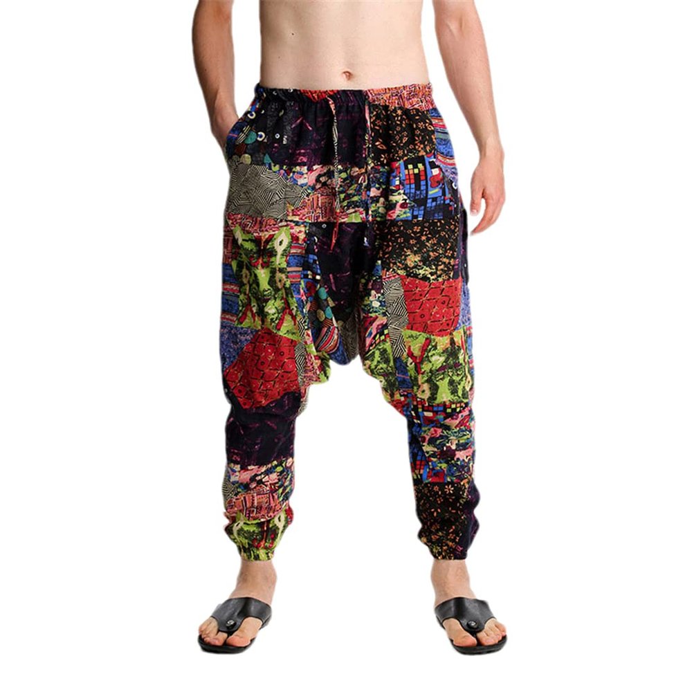 Men's Hippie Baggy Boho Yoga Harem Pants African Pattern Print Sweatpants Casual Hip Hop Pant