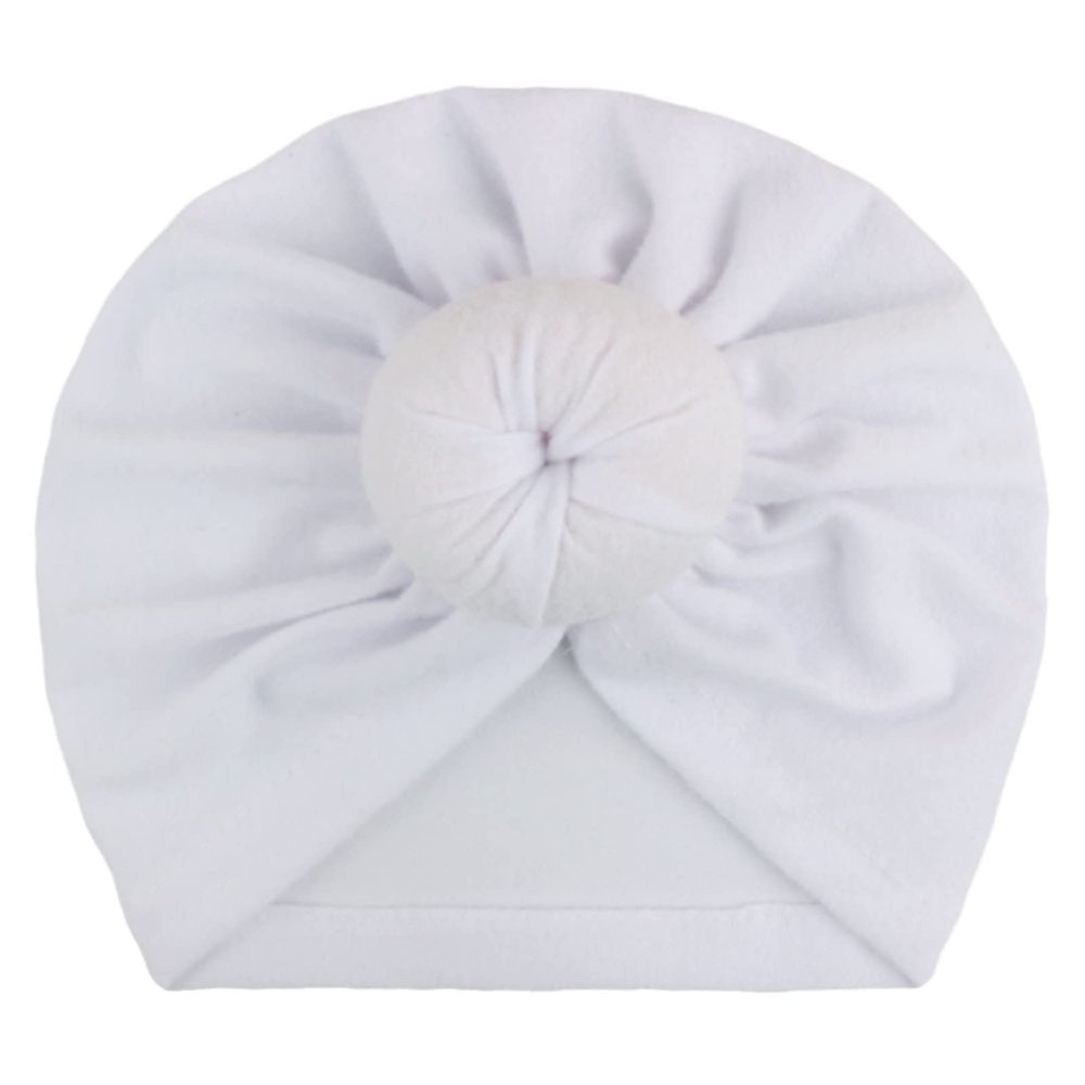 Baby Boys Girls Solid Cotton Cap Summer Candy Shape Handmade Knotted Elastics Turban Hat Newborn Baby (White, One Size)