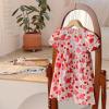Girls Summer Flower Print Crew Neck Short Sleeve A Swing Skirt Casual Out for 1 to 7 Years Toddler Ballet Leotard (Pink, 5-6 Years) view 2