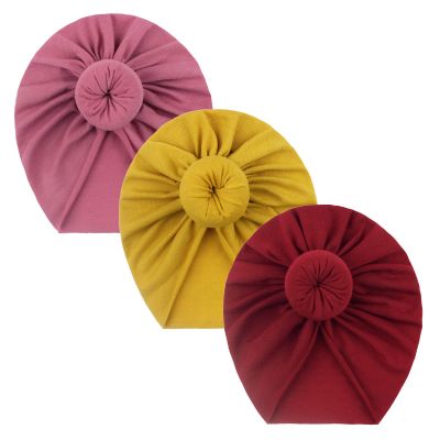 Baby Boys Girls Solid 3PC Knotted Turban Soft No Brim Solid Headwear Baby Care Hats for Boys (E, One Size)