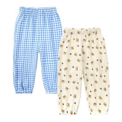MYGBCPJS Baby Boys Girls 2 Pack Cotton Linen Long Bloomers Graphic Printed Trousers Ankle Length Kids Elastic Waist Pants