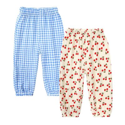 MYGBCPJS Baby Boys Girls 2 Pack Cotton Linen Long Bloomers Graphic Printed Trousers Ankle Length Kids Elastic Waist Pants
