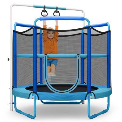 Giantex 60" Trampoline for Kids, 5 Ft Adjustable Height Heavy Duty Small Mini Toddler Trampoline Outdoor Indoor with Ring and Horizontal Bar, Max Weight 330 lbs, for 3-7 Ages (Blue)