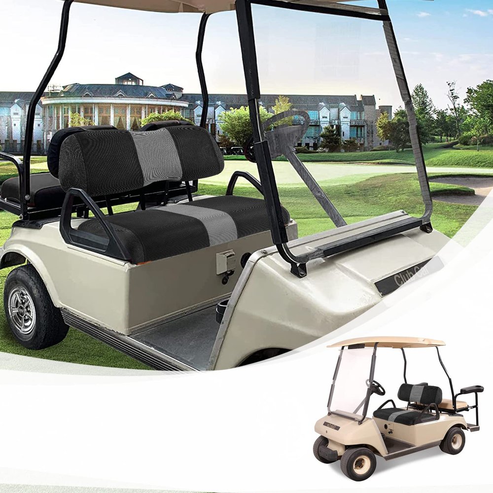 SAMXOMAP Golf Cart Front Seat Covers Fit Club Car DS 2000.5 up, Washable Breathable Air Mesh Cloth Adjustable Seat Cover for Golf Cart, Black and Gray