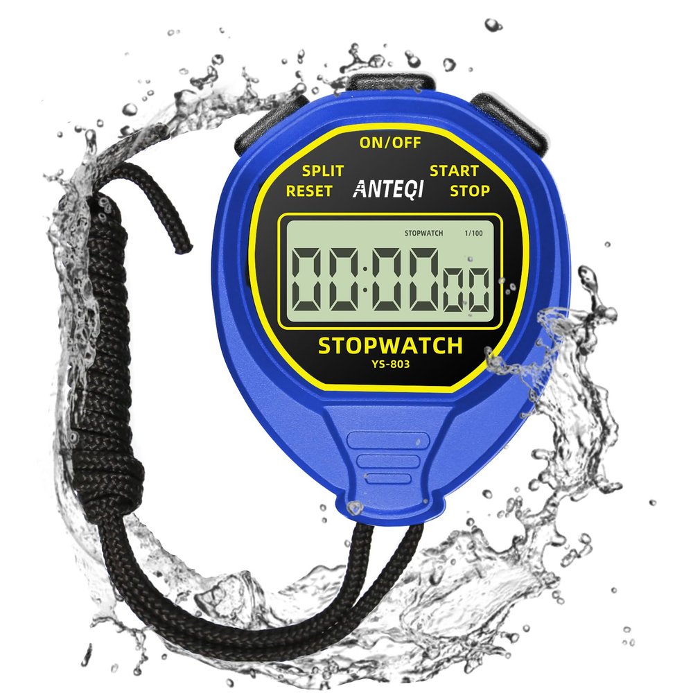 ANTEQI Waterproof Stopwatch Timer, Large Display Simple Silent Stop Watch with ON/Off Function No Clock No Calendar No Alarm Basic Operation for Sports Coaches Swimming Running Training, Blue