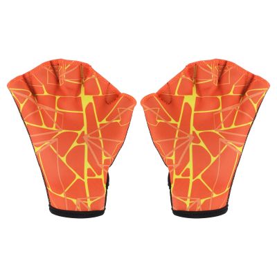 PATIKIL Webbed Swim Gloves, Swimming Aquatic Gloves Printing Water Resistance Training Accessories for Swimming and Diving, L, Orange