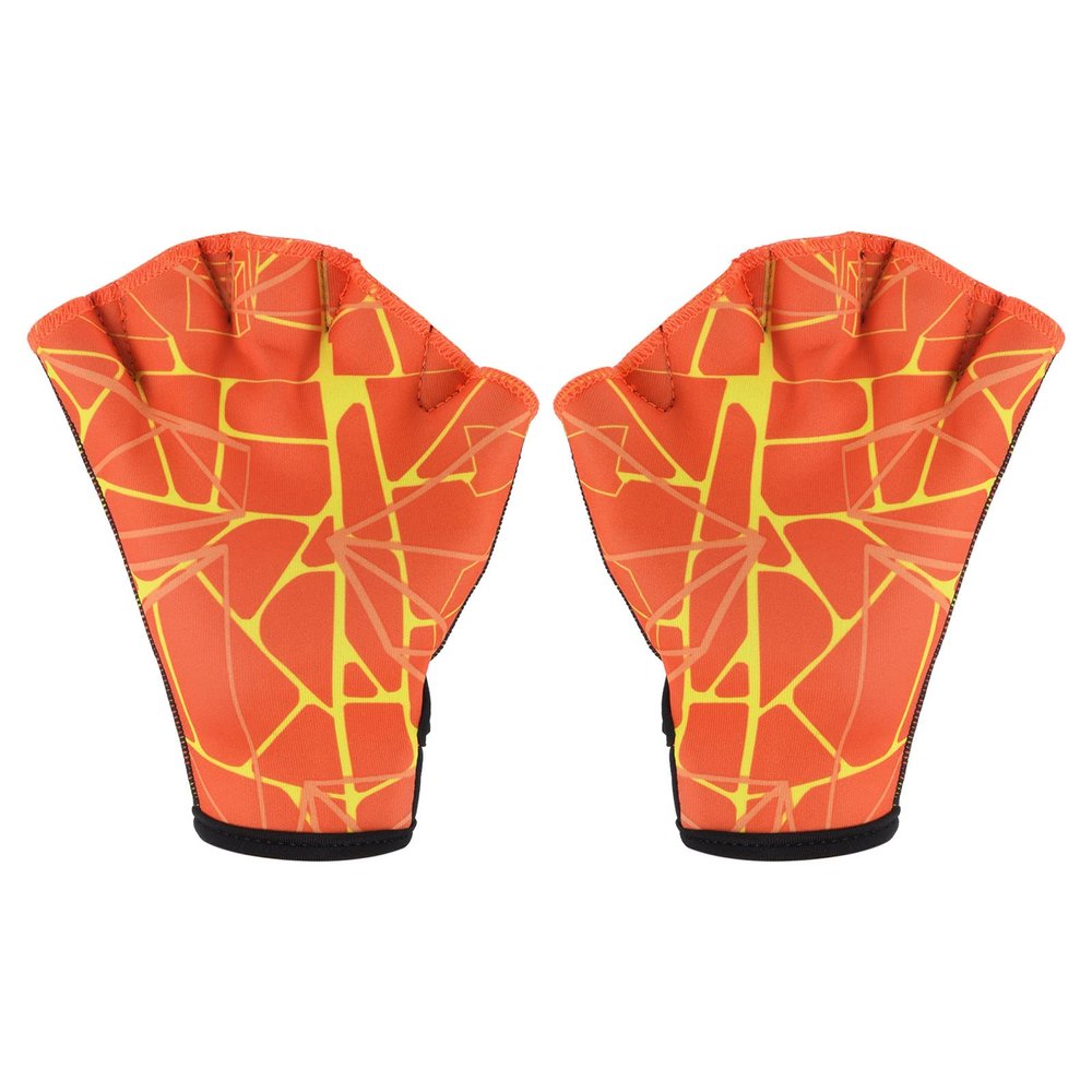 PATIKIL Webbed Swim Gloves, Swimming Aquatic Gloves Printing Water Resistance Training Accessories for Swimming and Diving, L, Orange