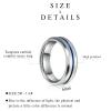 LOSTERLO Mens Tungsten Ring Wedding Band 6mm Glossy Silver Blue Centre Groove Comfort Fit Size 13 view 3