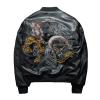 Aoleaky Faux Leather Bomber Jacket Winter Ghost Embroidery,Cotton Padded Hip Hop Baseball Style Black M view 2