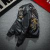 Aoleaky Faux Leather Bomber Jacket Winter Ghost Embroidery,Cotton Padded Hip Hop Baseball Style Black M view 4