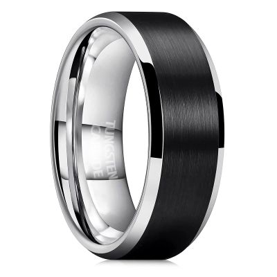 LOSTERLO 8mm Tungsten Ring For Men Wedding Band Classic Matte High Polished Comfort Fit Silver Black Ring Size 13