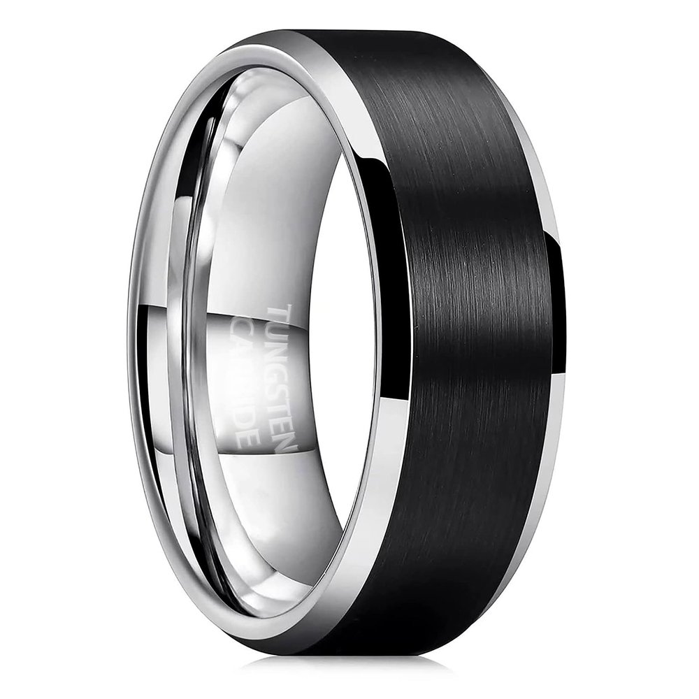 LOSTERLO 8mm Tungsten Ring For Men Wedding Band Classic Matte High Polished Comfort Fit Silver Black Ring Size 13
