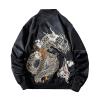 Aoleaky Winter Bomber Jacket Thick Padded Dragon Embroidery,Warm Hip Hop Coat,Sukajan Baseball Style Black XL view 1