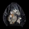 Aoleaky Winter Bomber Jacket Thick Padded Dragon Embroidery,Warm Hip Hop Coat,Sukajan Baseball Style Black XL view 2