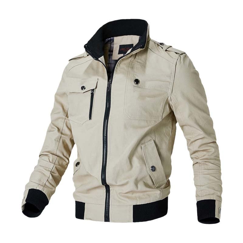 Aoleaky Pilot Trench Coat Casual Spring-Autumn Jacket,Durable Slim Military Style Khaki M