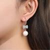 MIKAMU 14K Gold Ribbon Bow Stud Earrings for Women CZ cubic zirconia Gold Plated Pearl Earring for Women Jewelry (gold) view 4