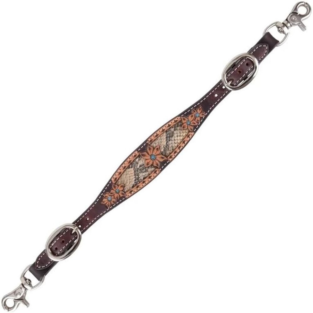 Circle Y Python Pass Wither Strap - Equestrian Vintage Leather Hand-Tooled Floral Design Turquoise Accents Horse Breast Collar Helper Wither Strap