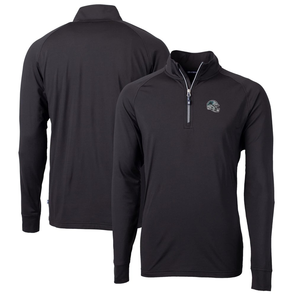 Cutter & Buck Men's Black Carolina Panthers Helmet Adapt Eco Knit Stretch Recycled Quarter-Zip Pullover Top