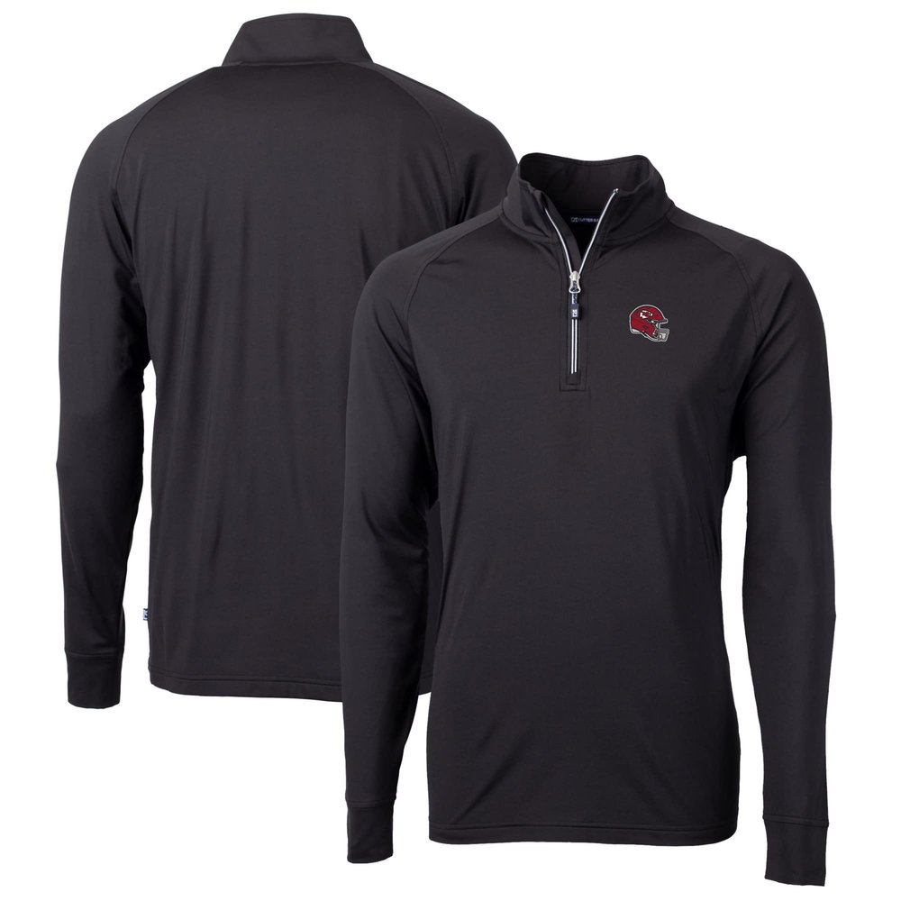 Cutter & Buck Men's Black Kansas City Chiefs Helmet Adapt Eco Knit Stretch Recycled Quarter-Zip Pullover Top