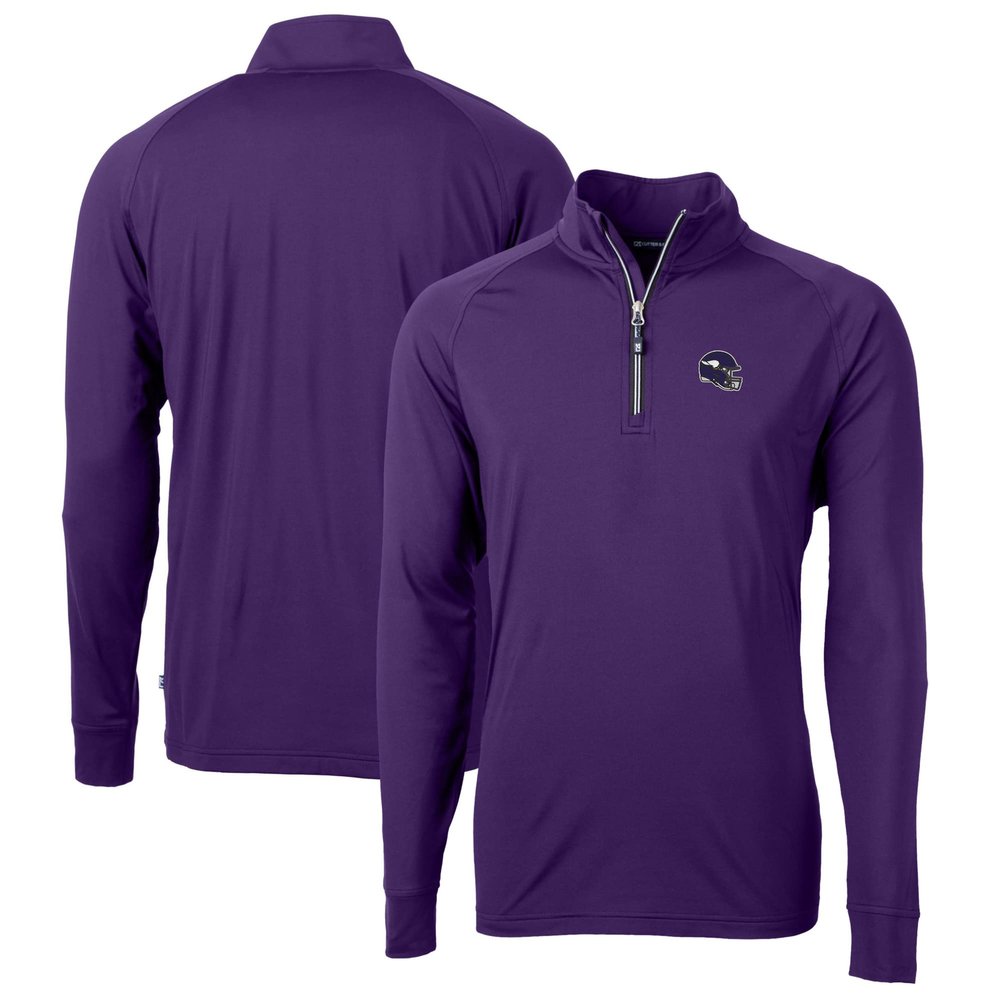 Cutter & Buck Men's Purple Minnesota Vikings Helmet Adapt Eco Knit Stretch Recycled Quarter-Zip Pullover Top