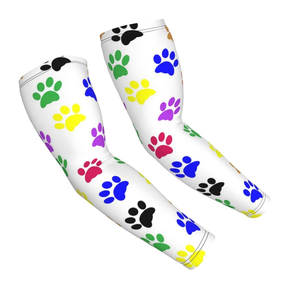 Woyaba Funny dog paw prints colorful dog paws print arm sleeves,farslemers defense gardening sleeves sun protection compression arm sleeves for men,women or teenager