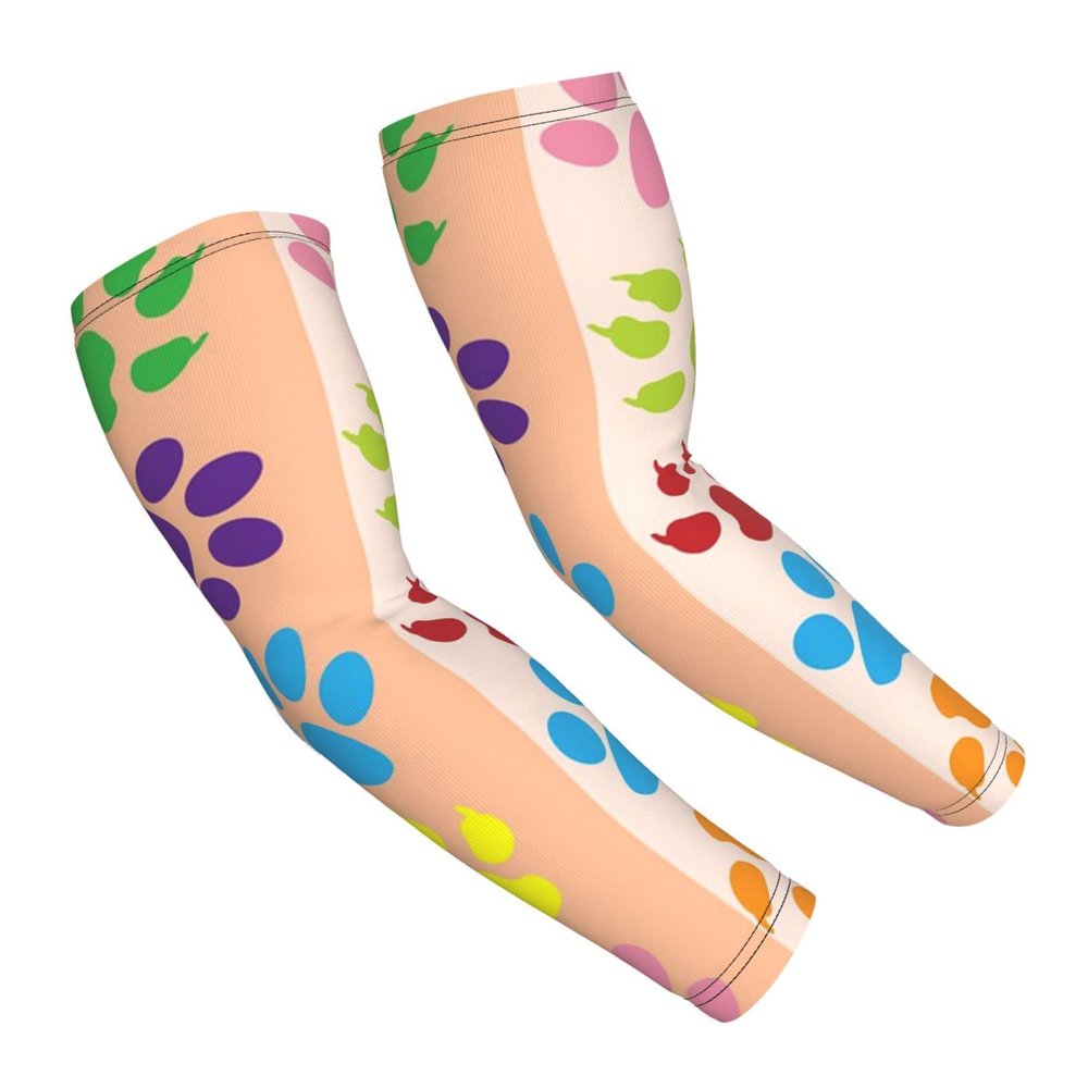 Woyaba Colorful paw prints funny animal dog paws print arm sleeves,farslemers defense gardening sleeves sun protection compression arm sleeves for men,women or teenager