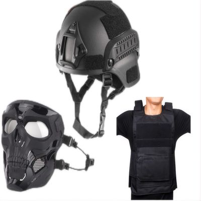 Airsoft Paintball MICH Fast Helmet Black Adjustable Skull MaskLightweight Outdoor Activity Tactical Vest, Outdoor CS Game Tactical Gear