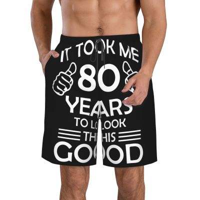 Happy 80th Birthday Men's Swim Trunks Quick Dry with Mesh Lining Beach Shorts Bathing Suit Swimwear Xx-Large