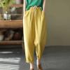 Uillui Womens Cotton Linen Harem Pants Summer Casual Tapered Cropped Baggy Lounge Trouser Lightweight Loose Yoga Capri Pants Yellow view 2