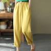 Uillui Womens Cotton Linen Harem Pants Summer Casual Tapered Cropped Baggy Lounge Trouser Lightweight Loose Yoga Capri Pants Yellow view 4