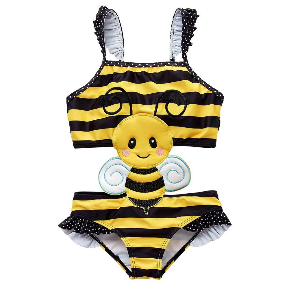 Grand Beauty Parlor Girls one Piece Swimsuit Available in Butterfly, bee, Dolphin, ice-Cream, Lady Bug Designs Bathing Suit Bee 12M