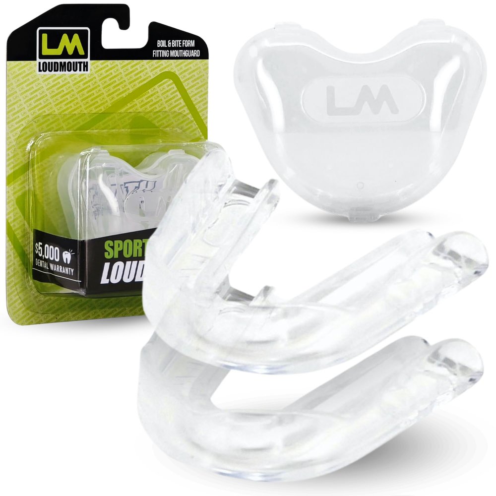 Loudmouth Sport Slim-Fit Boil & Bite Mouth Guard (2 Pack) Plus Mouthguard Case, Advanced Protection for All Contact Sports (Clear)